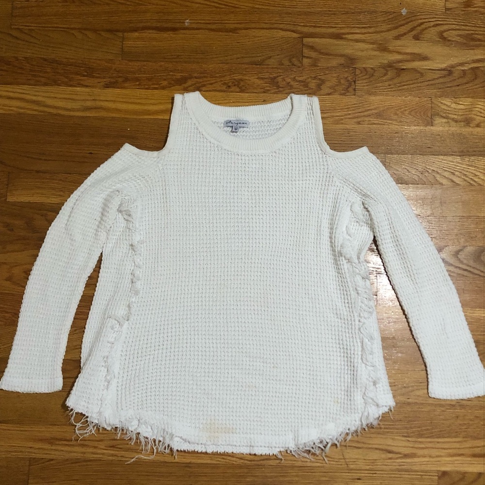 White open shoulder sweater